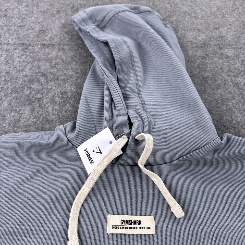 Gymshark Hoodie Mens XS Gray Oversized Ribbed Kangaroo Pocket Pullover A1B5N - Picture 2 of 11